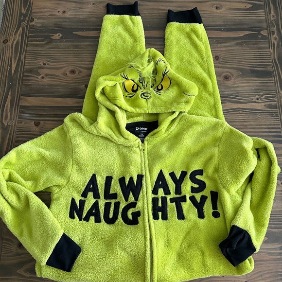 Adult Dr. Seuss Grinch Hooded Pajama Set Always Naughty Green Black Size M - Picture 1 of 9